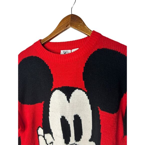 Vintage Walt Disney MICKEY &‎ CO. Red Black Striped Mickey Mouse Sweater Sz S - Picture 2 of 4